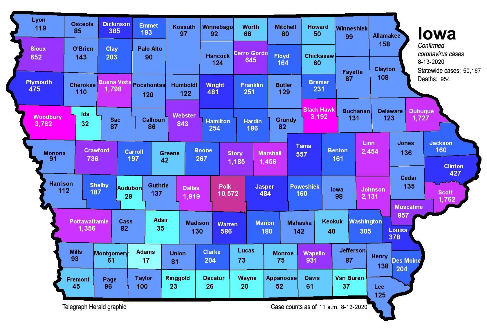 Where is COVID in Iowa? (8-13-20)